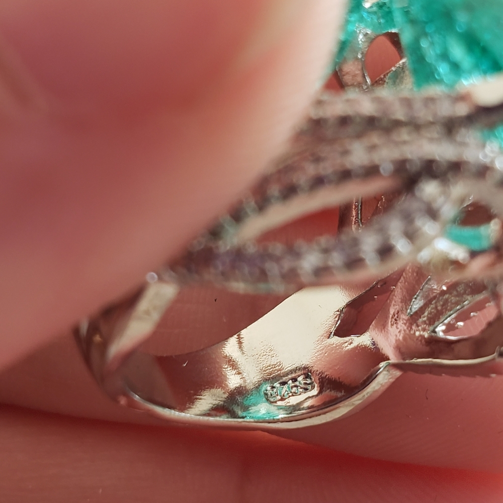 925 SILVER PLATED GREEN PARAIBA RING - Picture 9 of 10